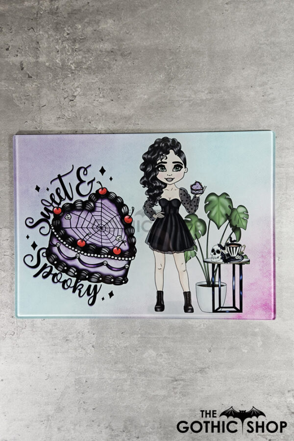 Punk Goth Girl & Purple Cake Glass Chopping Board