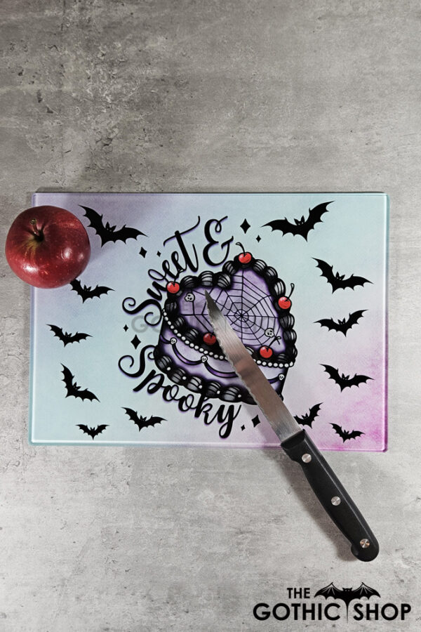 Punk Goth Girl & Purple Cake Glass Chopping Board