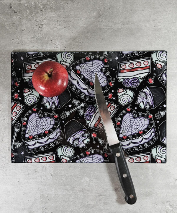 Spooky Heart Goth Cakes Gothic Print Glass Chopping Board