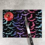 Glitter Bats Gothic Print Glass Chopping Board