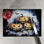 Pumpkins Gothic Halloween Print Glass Chopping Board