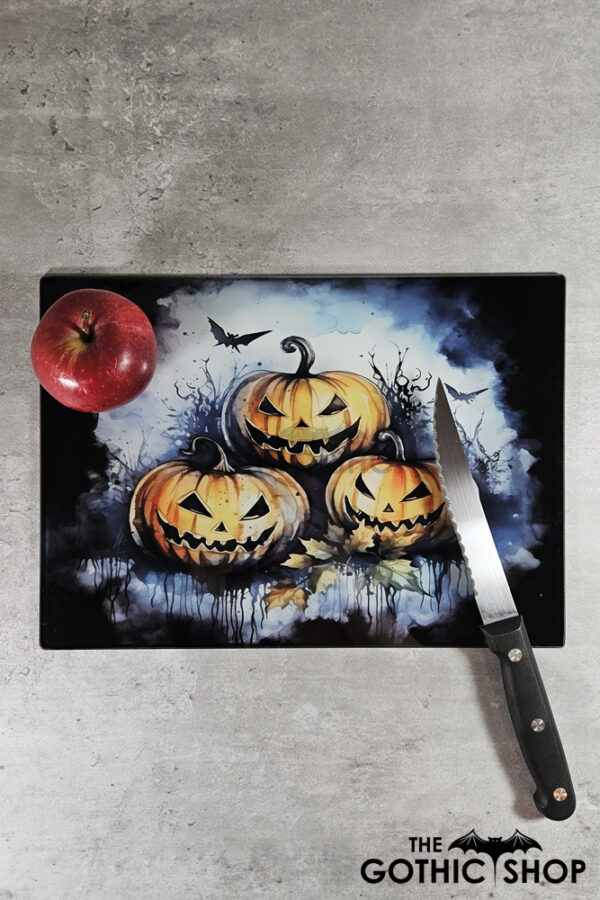 Pumpkins Gothic Halloween Print Glass Chopping Board