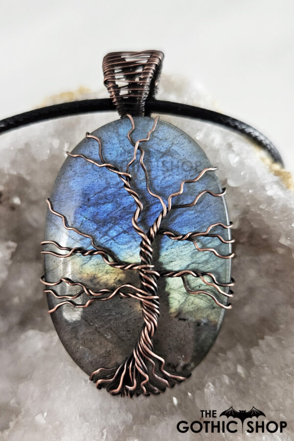Tree of Life Wire Wrapped Spectrolite Sunset Sky Pendant Necklace