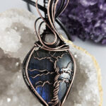 Tree of Life Wire Wrapped Blue Labradorite & Moonstone Antiqued Pendant Necklace