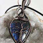 Tree of Life Wire Wrapped Blue Labradorite & Moonstone Antiqued Pendant Necklace