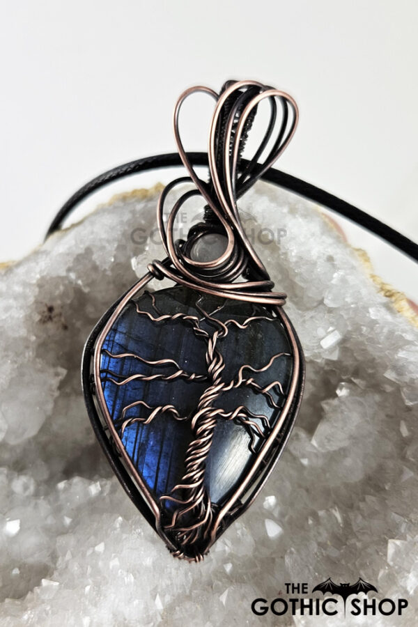 Tree of Life Wire Wrapped Blue Labradorite & Moonstone Antiqued Pendant Necklace