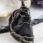 Tree of Life Wire Wrapped Black Druzy Half Moon Antiqued Pendant Necklace