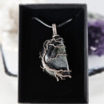 Tree of Life Wire Wrapped Black Druzy Half Moon Antiqued Pendant Necklace