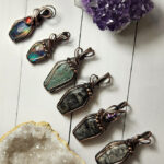 Coffin Swirls & Beads Antiqued Copper Gothic Pendant Necklace