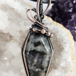 Coffin Larvikite Swirls & Beads Antiqued Copper Gothic Pendant Necklace