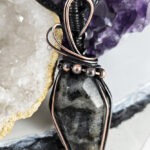 Coffin Larvikite Swirls & Beads Antiqued Copper Gothic Pendant Necklace