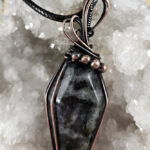 Coffin Larvikite Swirls & Beads Antiqued Copper Gothic Pendant Necklace
