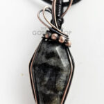 Coffin Larvikite Swirls & Beads Antiqued Copper Gothic Pendant Necklace