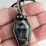 Coffin Larvikite Swirls & Beads Antiqued Copper Gothic Pendant Necklace
