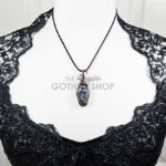Coffin Larvikite Swirls & Beads Antiqued Copper Gothic Pendant Necklace