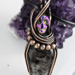 Coffin Larvikite & Skull Swirls & Beads Antiqued Copper Gothic Pendant Necklace