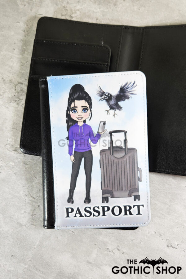 Raven Goth Girl in Jeans Passport & Credit Card Holder