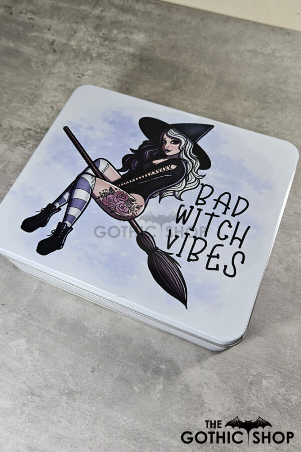 Bad Witch Vibes White Large Gothic Rectangular Tin
