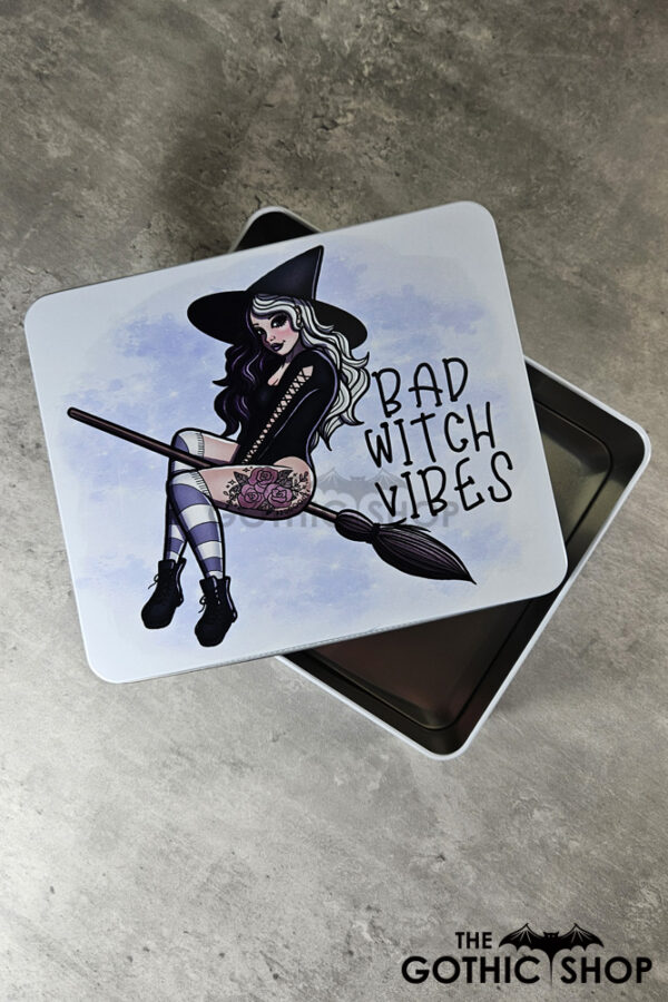 Bad Witch Vibes White Large Gothic Rectangular Tin