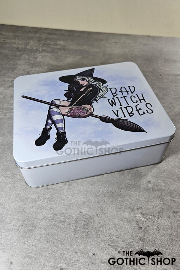 Bad Witch Vibes White Large Gothic Rectangular Tin