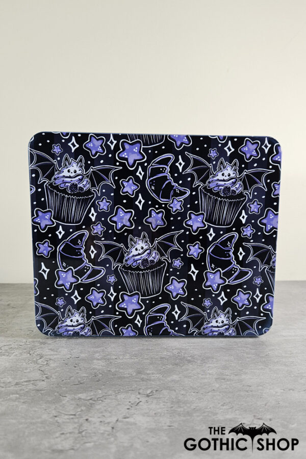 Bat Cupcakes & Croissants White Large Gothic Rectangular Tin