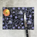 Bat Cupcakes & Croissants Gothic Print Glass Chopping Board