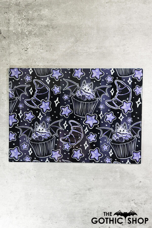 Bat Cupcakes & Croissants Gothic Print Glass Chopping Board