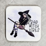Bad Witch Vibes Gothic Square Glossy Coaster