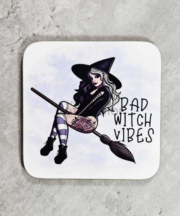 Bad Witch Vibes Gothic Square Glossy Coaster