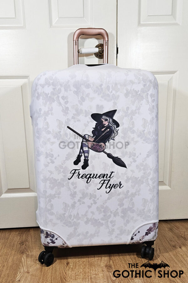 Bad Witch Vibe Frequent Flyer on White Gothic Suitcase Cover