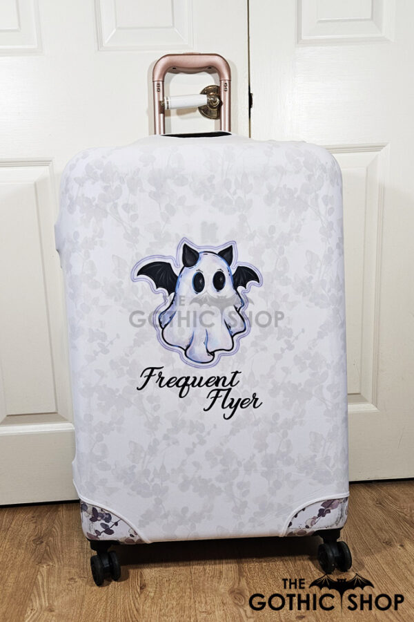 Imposter Bat Ghost Frequent Flyer on White Gothic Suitcase Cover