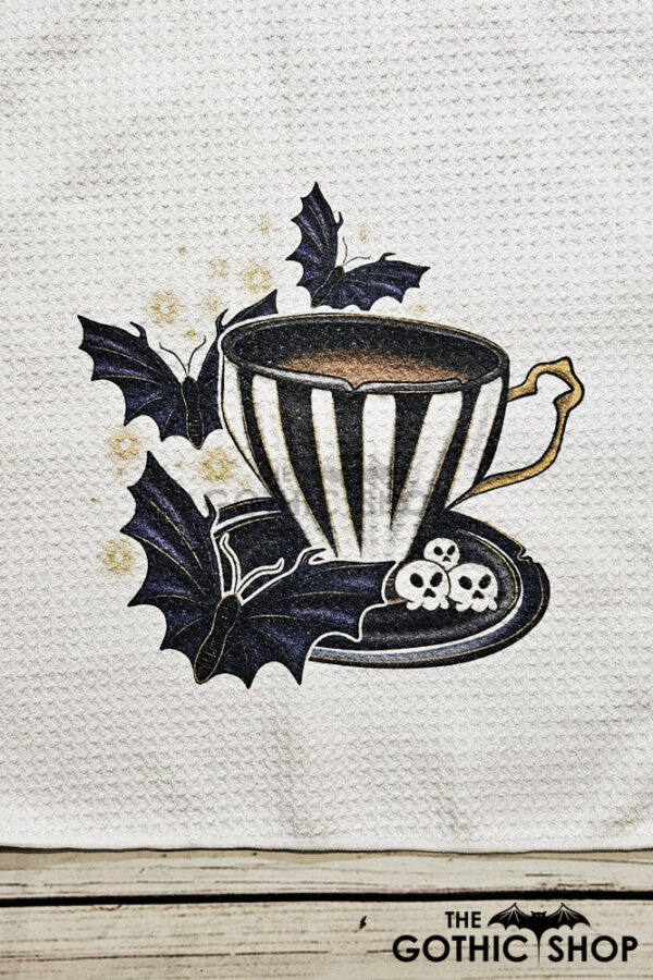 Gothic Tea Party Teacup & Bats Waffle Tea Towel