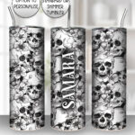 skull & roses sketches gothic halloween 20oz straight tumbler with option to personalise