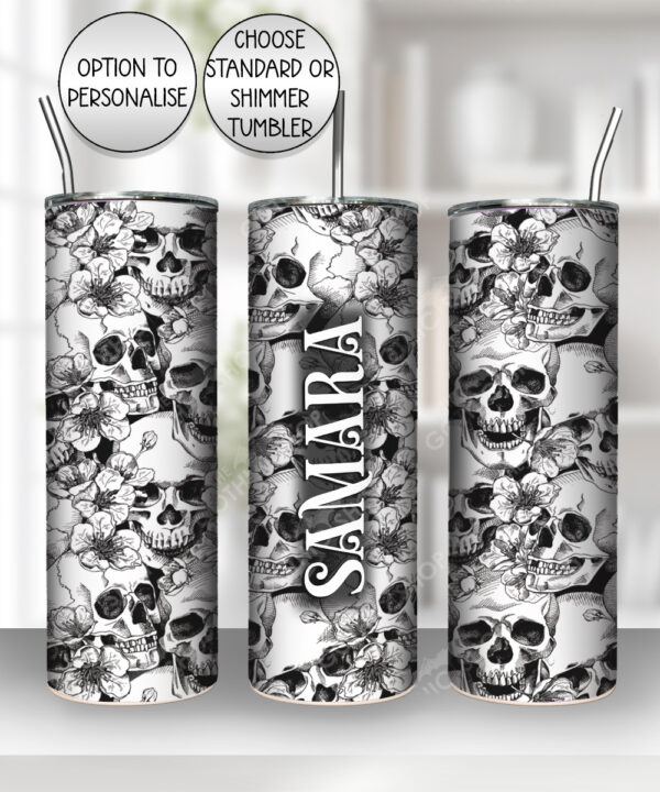 skull & roses sketches gothic halloween 20oz straight tumbler with option to personalise