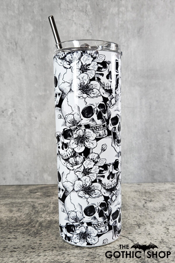 Skull & Roses Sketches Gothic Halloween Skinny Tumbler