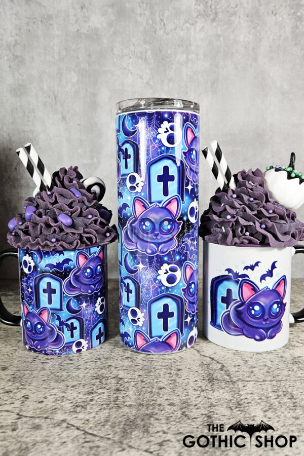 Kitty Cat Graveyard Blue Gothic Skinny Tumbler and mugs
