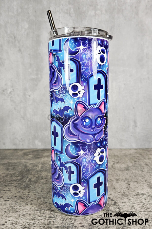 Kitty Cat Graveyard Blue Gothic Skinny Tumbler