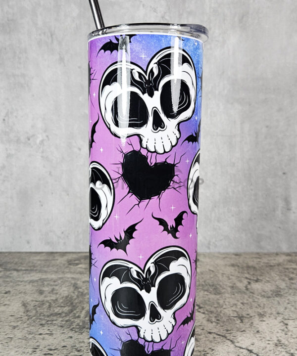 Skull Heart & Bats Gothic Skinny Tumbler