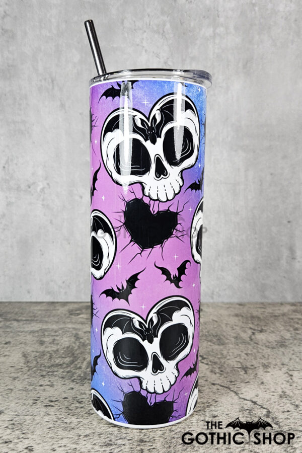 Skull Heart & Bats Gothic Skinny Tumbler
