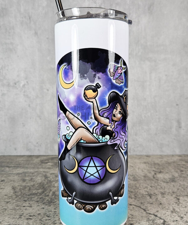 Purple Hair Witch in Cauldron Gothic Skinny Tumbler