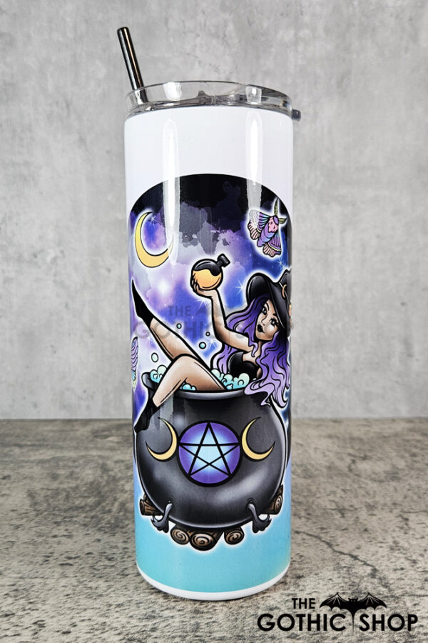 Purple Hair Witch in Cauldron Gothic Skinny Tumbler