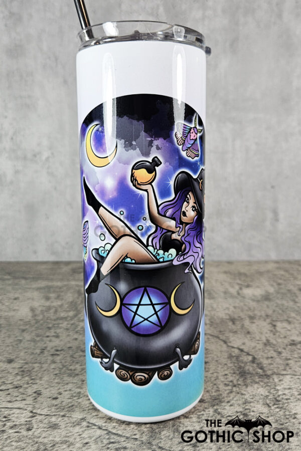 Purple Hair Witch in Cauldron Gothic Skinny Tumbler