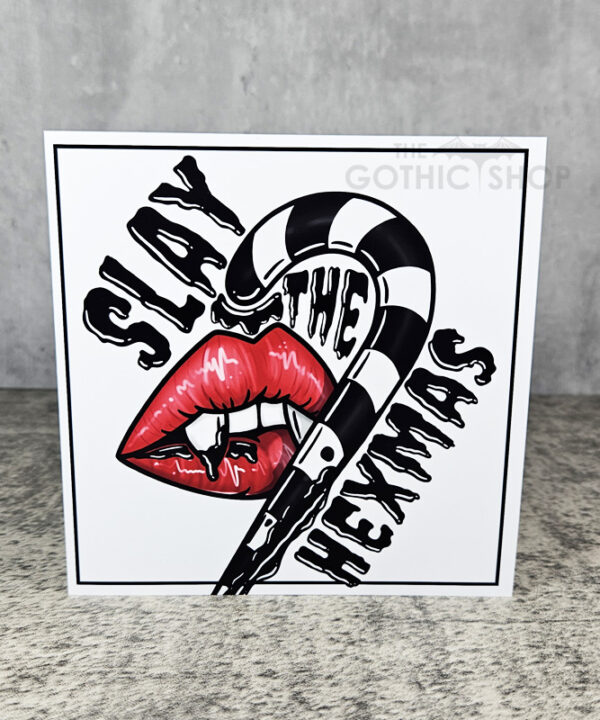 Slay Hexmas Vampire Candy Cane Gothic Christmas Greetings Card