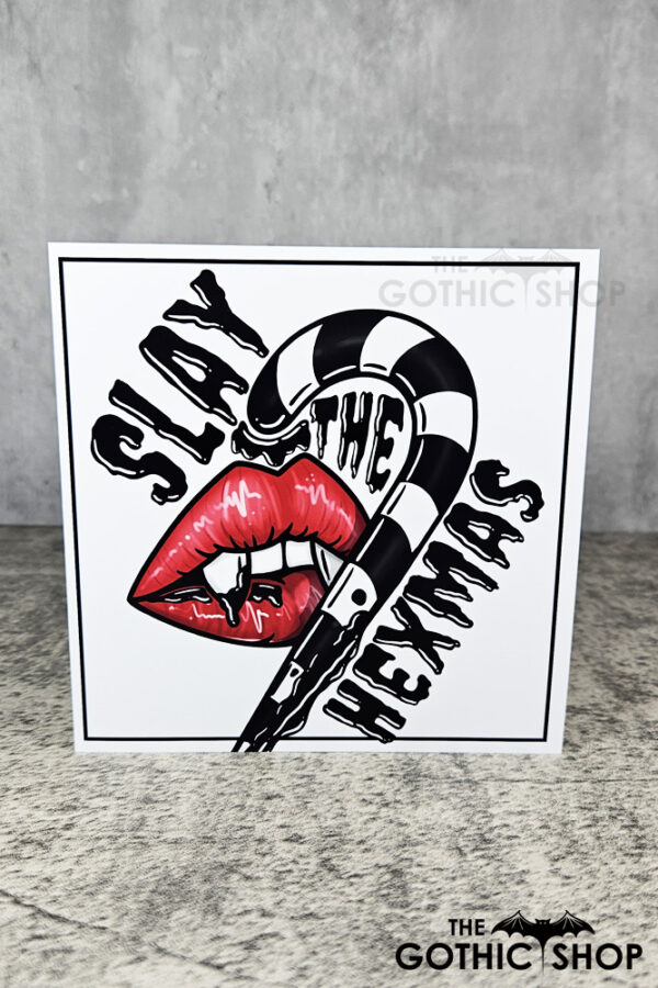 Slay Hexmas Vampire Candy Cane Gothic Christmas Greetings Card