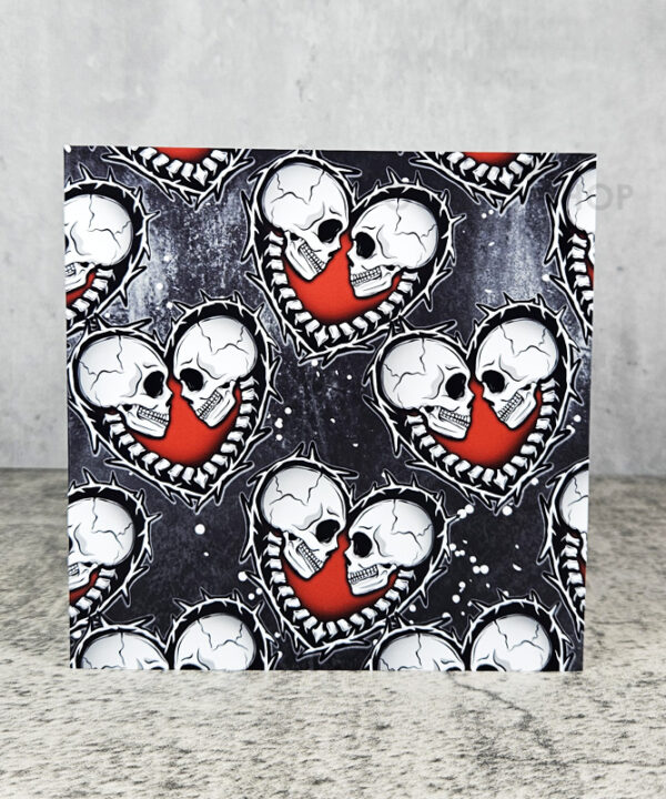 Skull Lovers Heart Grey Gothic Greetings Card