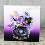 Purple Hair Witch in Cauldron Gothic Greetings Card