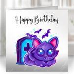 kitty cat graveyard gothic greetings card