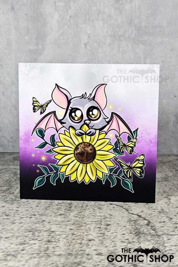 Sunflower Bat Gothic Greetings Card