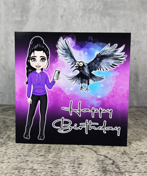 Goth Girl Purple Hoodie & Crow Birthday Gothic Greetings Card