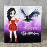 Goth Girl Red Dress & Crow Birthday Gothic Greetings Card